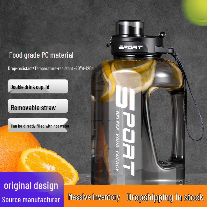 Viral Fitness Große Wasserflasche mit Strohhalm - Hitzebeständiger Kunststoff