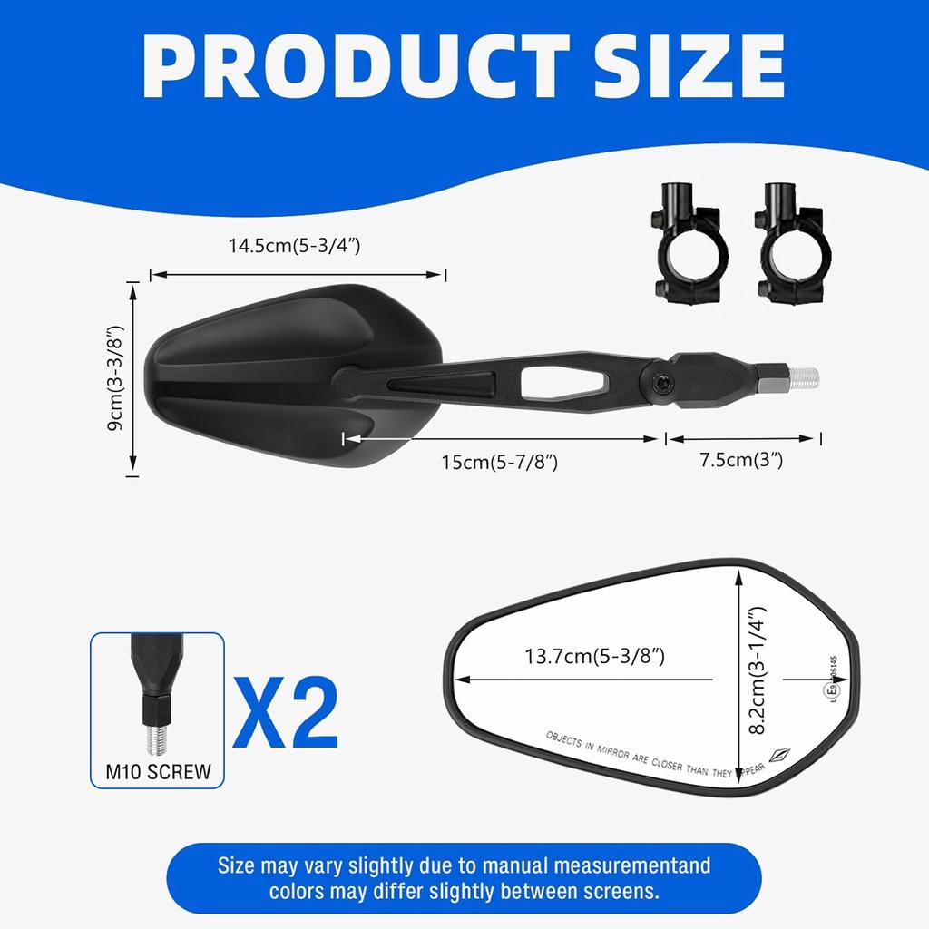 DREAMIZER Universal Motorcycle Mirrors Black M8 M10 Motorcycle Rear View Mirror w/Handlebar Mount Compatible with Honda CB250R CB1000R CBR650R Yamaha