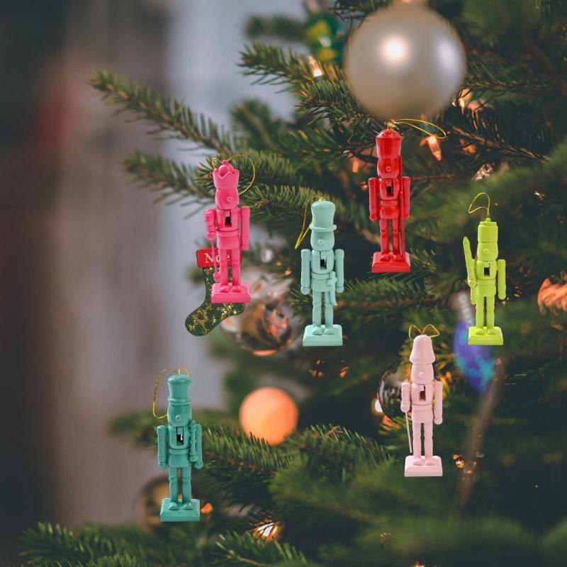 6 Pieces Nutcrackers Christmas Tree Decorations 12.5cm Holiday Wood Hanging Pendant Colorful Door Embellishments