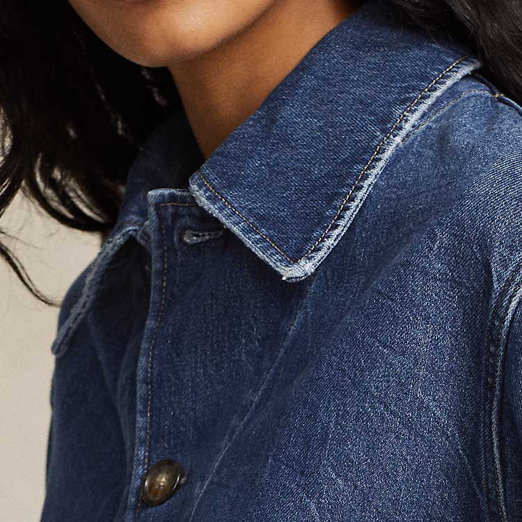 Polo Ralph Lauren SS24 Washed Wide Collar Short Loose Long Sleeve Denim Jacket Women Jackets Washed-Blue WMPOOTWN2820276-400