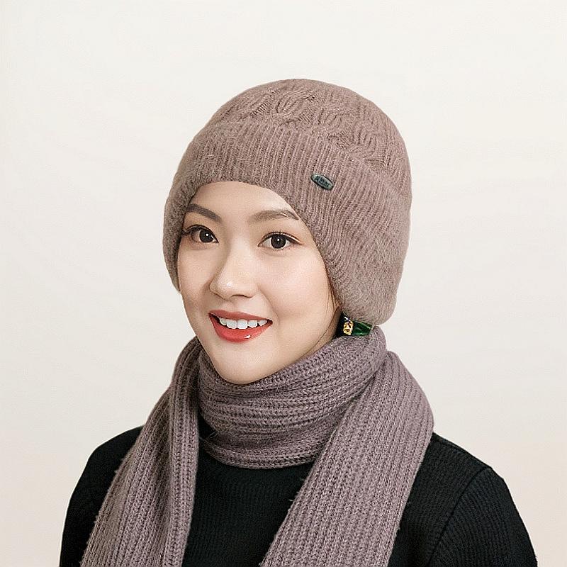 Women's Knitted Hat Warm Knitted Hat Scarf Hat Two Piece Set