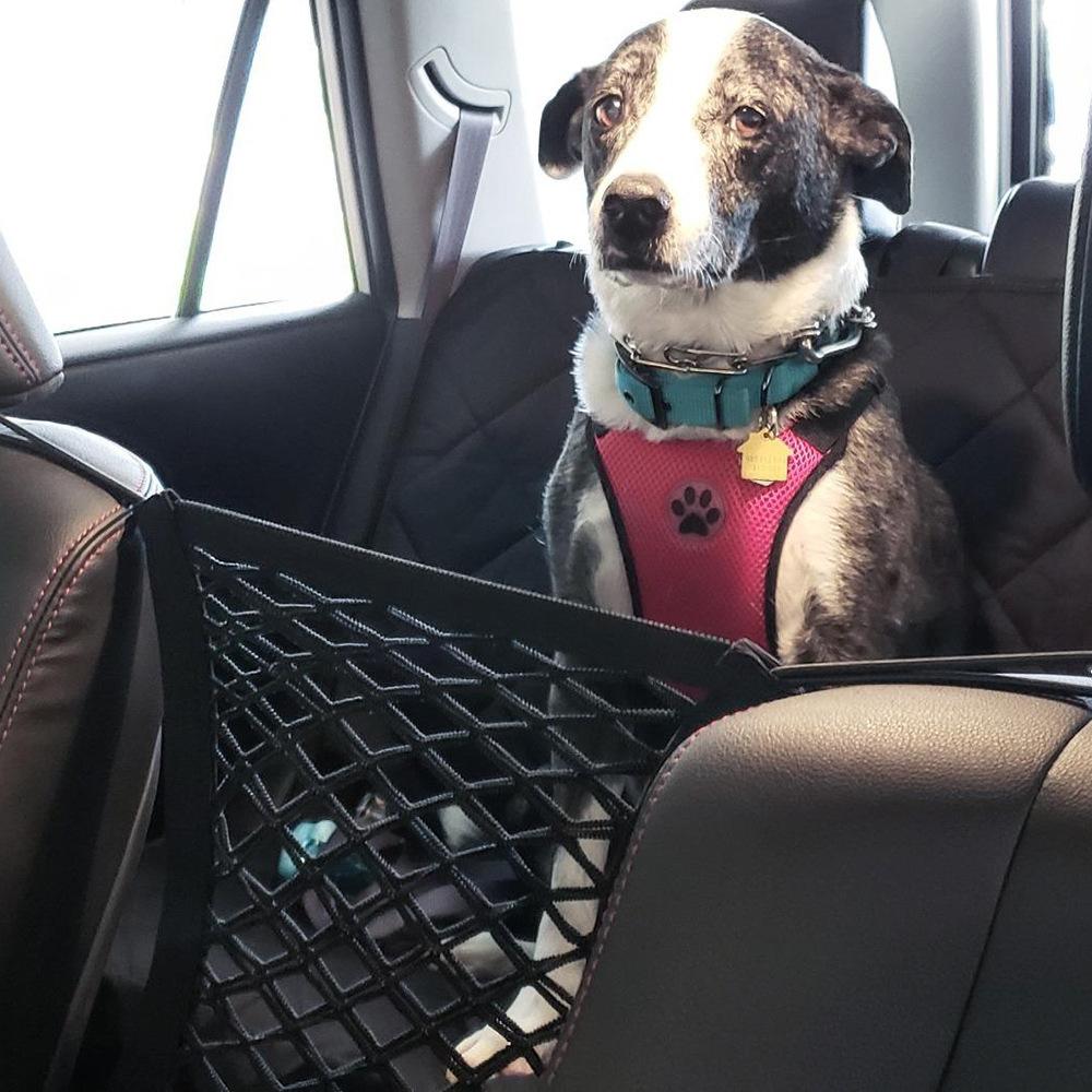 Car Seat Back Organizer with Auto-Retractable Storage Pocket, Pet Barrier, Easy-to-Install Fabric Accessory for Vehicle Interior
