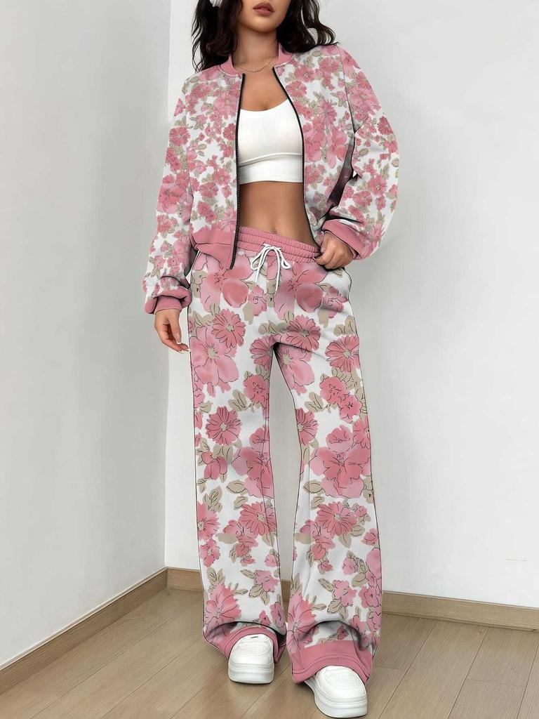 Splicing Autumn and Winter New European and American Fashion Sense Women's Clothing Floral Printing Suit Women