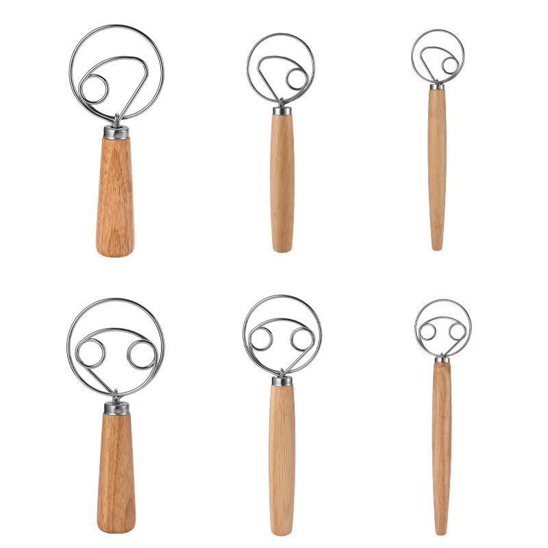 Modern Simple Wooden Egg Beater With Stainless Steel Mixing Rod For Kitchen Daily Use