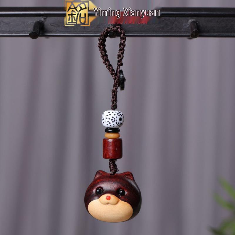 Ключница-подвеска из черного палисандра с резьбой сиба-ину Approximately 3cm