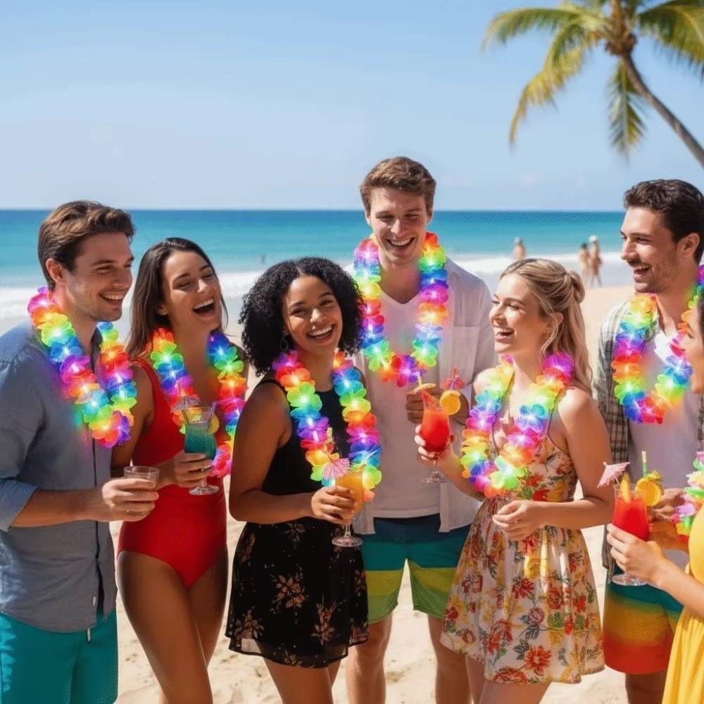 10Pcs Colorful LED Hawaiian Leis Vibrant Tropical Theme Leis Beach Holiday