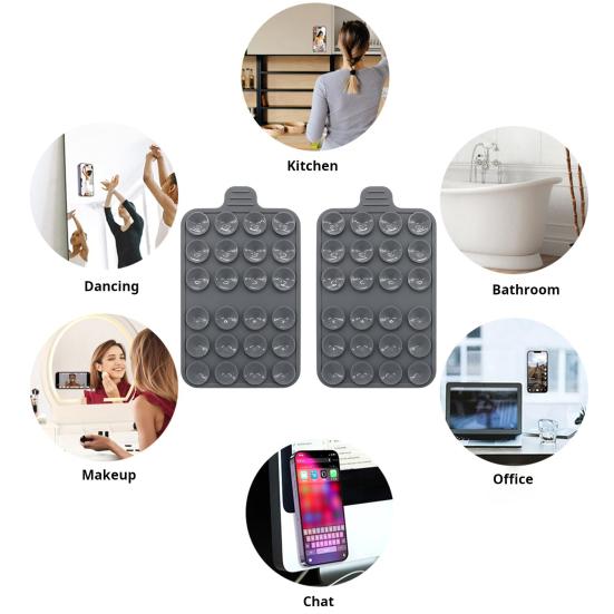2er-Pack Silikonhülle mit Saugnapf, selbstklebende Telefonhalterung, freihändiges Aufkleben auf spiegelglatte Oberflächen