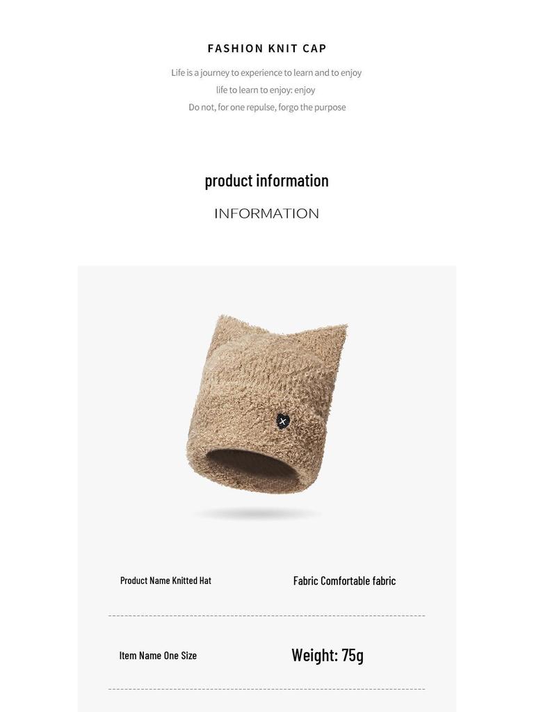 Sweet Cat Ear Knitted Hat: Autumn/Winter Warm, Cute Japanese Style with Heart Embroidery for Women