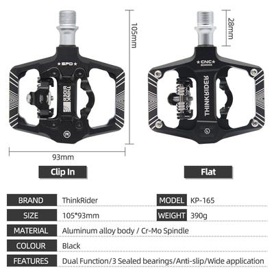 ThinkRider Fahrradschloss Pedal 2 in 1 Mit Kostenlosem Cleat für SPD System MTB Straße Aluminium Anti-Rutsch Versiegeltes Lager Schloss Zubehör