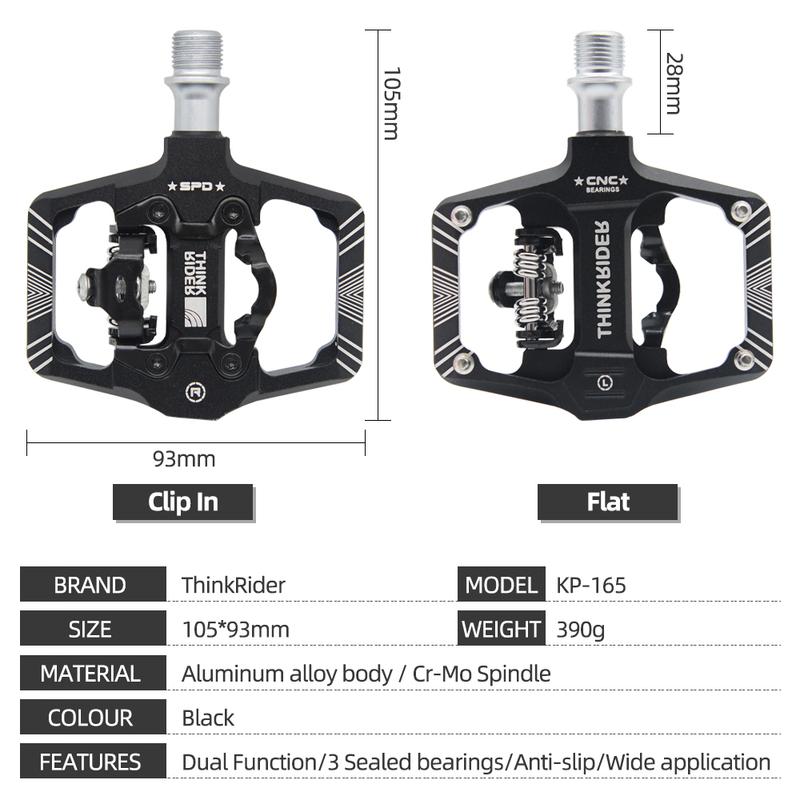 ThinkRider Bicycle Lock Pedal 2 In 1 With Free Cleat For SPD System MTB Road Aluminum Anti-slip Sealed Bearing Lock Accessories