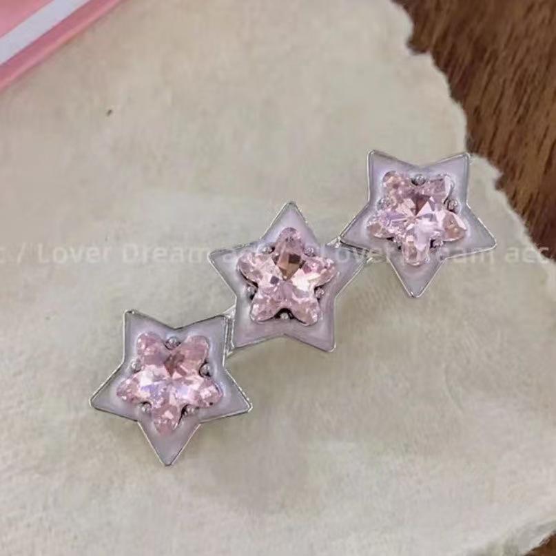 Rosa Strass-Haarspangen-Set: Legierung Silber Pony und Entenschnabel-Klammern