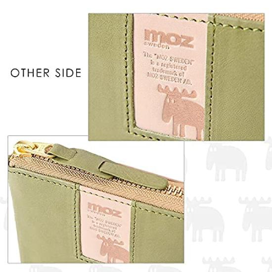 Mozu 86091 Genuine Leather Bifold Short Wallet with Box-Shaped Coin Purse, Swedish Elk Design, Women's, Orange