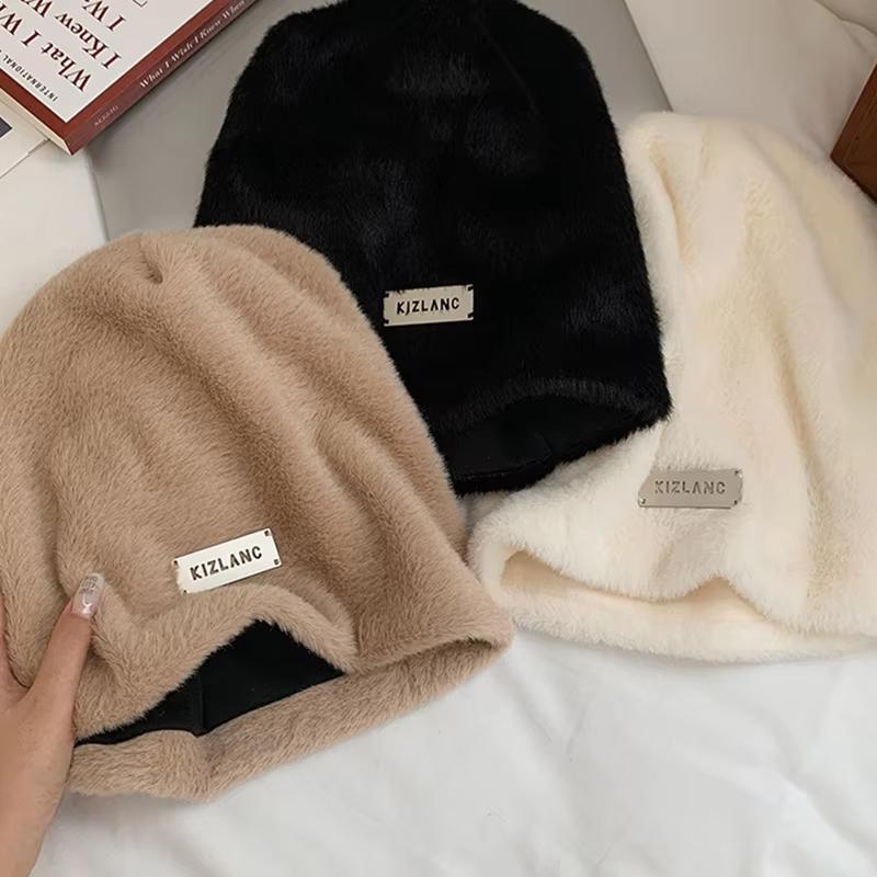 Winter Warm Plush Beanies Cap For Women Soft Fluffy Fur Baggy Slouchy Skullcaps Korean Girl Hip Hop Thicken Pullover Bonnet