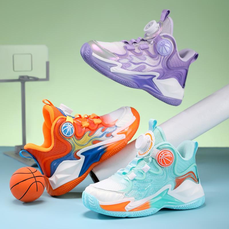 Boys and girls sneakers summer breathable mesh children's basketball shoes medium and older children's actual combat wear-resistant shock absorption
