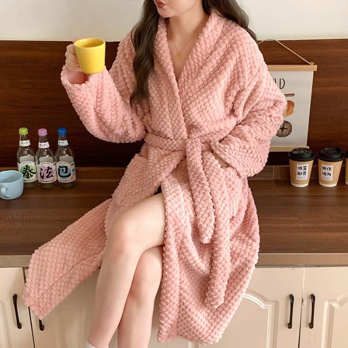 Solid ColorCoral Fleece Nightdress Women Winter Sweet Princess Sleepwear Bathrobe Thickened Flannel Pajamas Women Homewear Dress