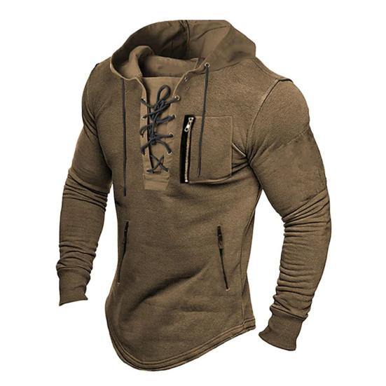 Muži Podzim Jaro Top Šněrování Šňůrka Jednobarevné Dlouhý rukáv Kapsy na zip Pulovr Streetwear Soft Breathale Muži Mikina střední délky