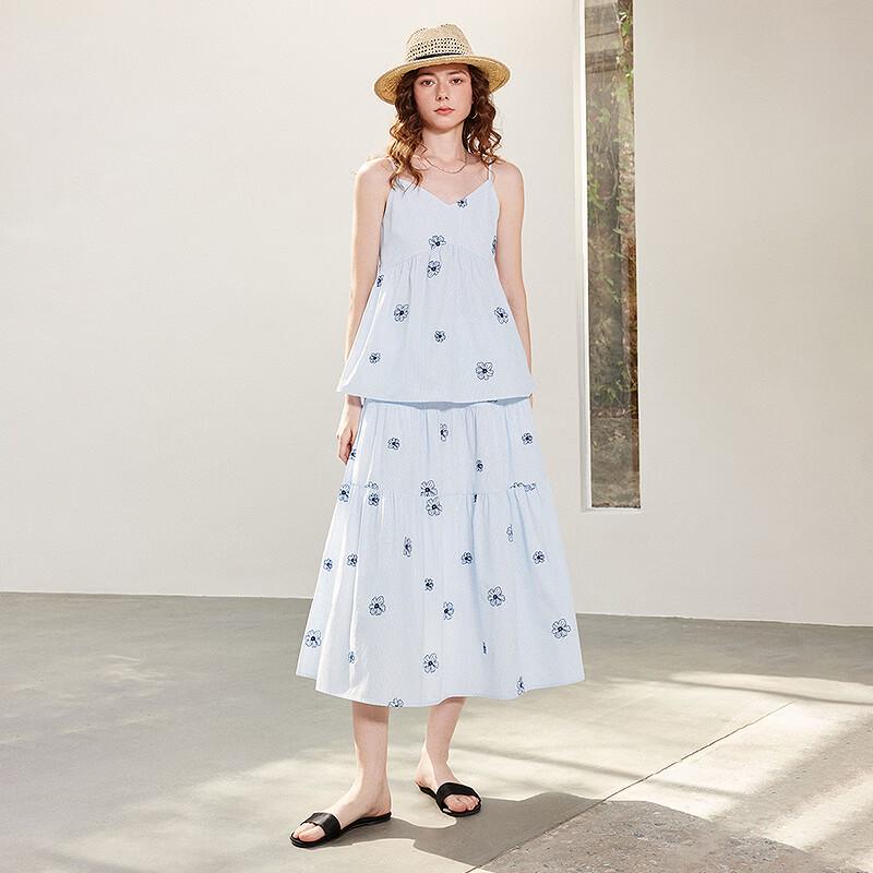 Chuyu Women's Striped Floral Embroidered A-Line Tiered Skirt