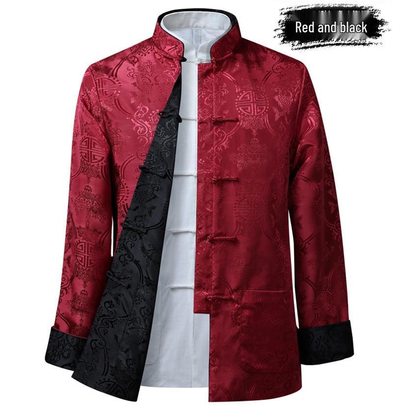 Men's Double-Sided Tang Suit Jacket – Spring/Autumn Ethnic Style with Frog Buttons and Stand Collar