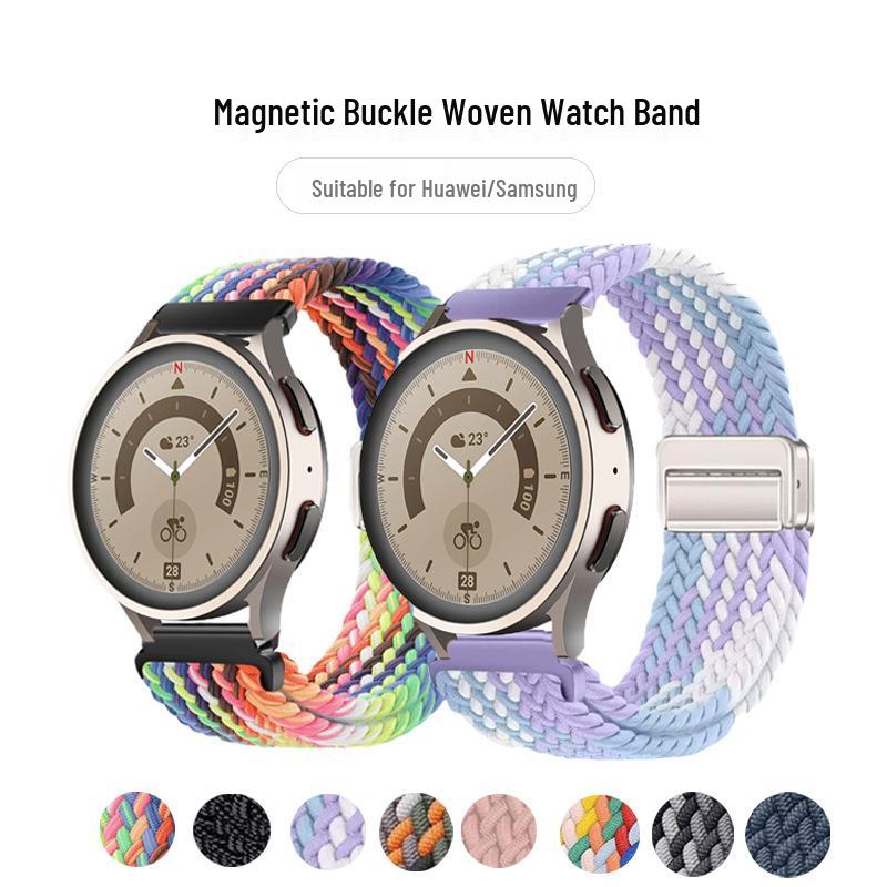Pulseira Magnética de Nylon Trançado Compatível para Huawei GT4 & Samsung Watch6 (20mm/22mm)