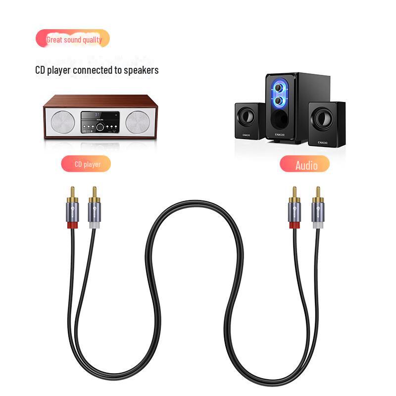 Biaz Dual Lotus Head 2RCA Male-to-Male 1m Red/White AV Audio Signal Cable