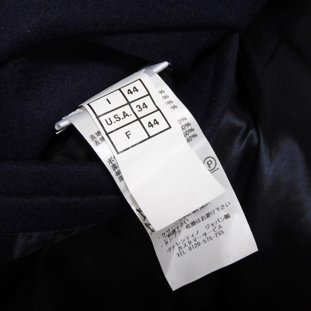 Used 8901 Rib Coat 7868 Striped Border 44 Piping Collared 2-Way Long Wool Navy Men's from Japan AUTHENTIC