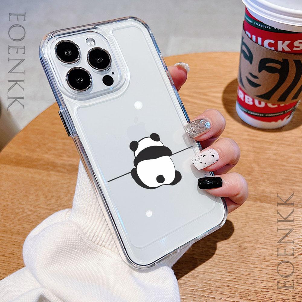 Cute Panda Silicone Phone Case For iPhone 14 13 15 16  12 11 Pro Max X XR XS 14 15 16 Plus 12 13 Mini Transparent Bumper Cover