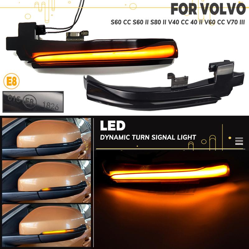 2X LED Sequential Dynamic side mirror blinker Light Turn Signal Lamp For Volvo S60 V40 CC II S80 II V60 CC V70 III