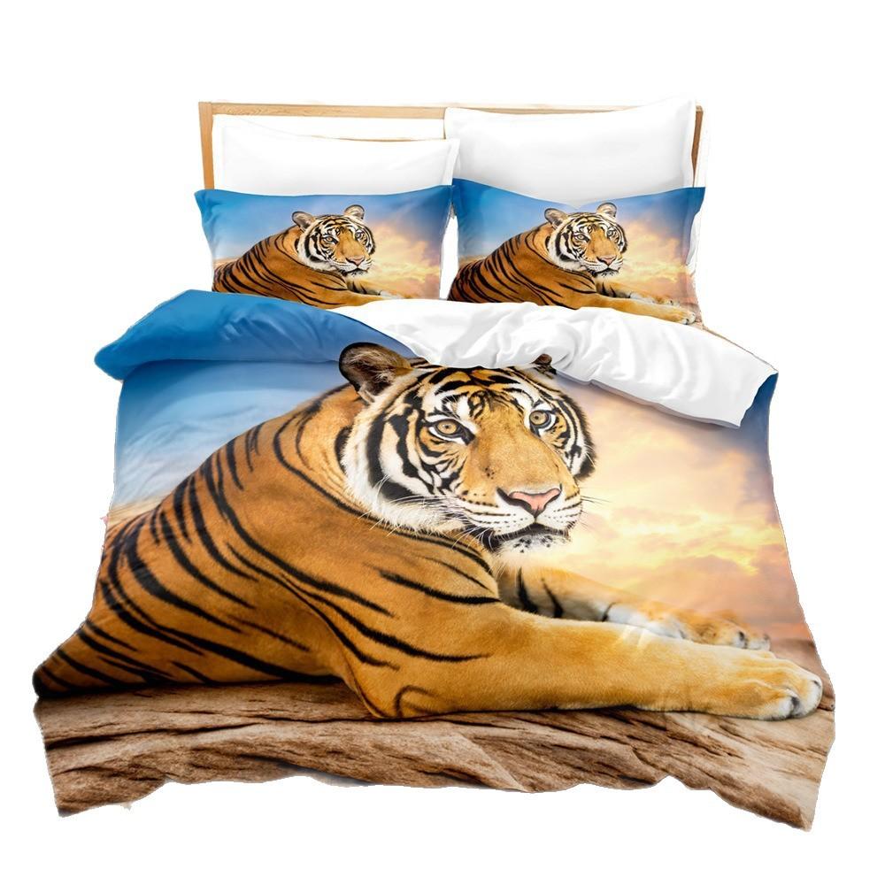 Dreiteiliges Tiger-Bettbezug 3D Digitaldruck Bettwäsche-Set