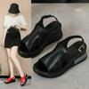 Thick-soled Wedge-heeled Sandals Women's Summer High-heeled Fishbill Women's Shoes Soft Leather Heightening Platform Shoes