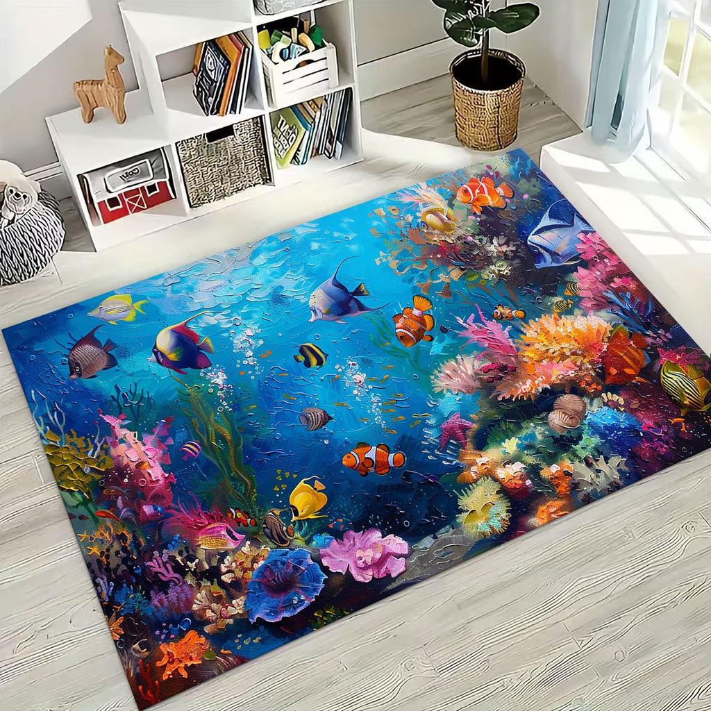Underwater World Sea Dolphin Turtle Coral Rug for Bedroom Living Room Sofa Home Doormat Decor,Kids Non-slip Floor Mat