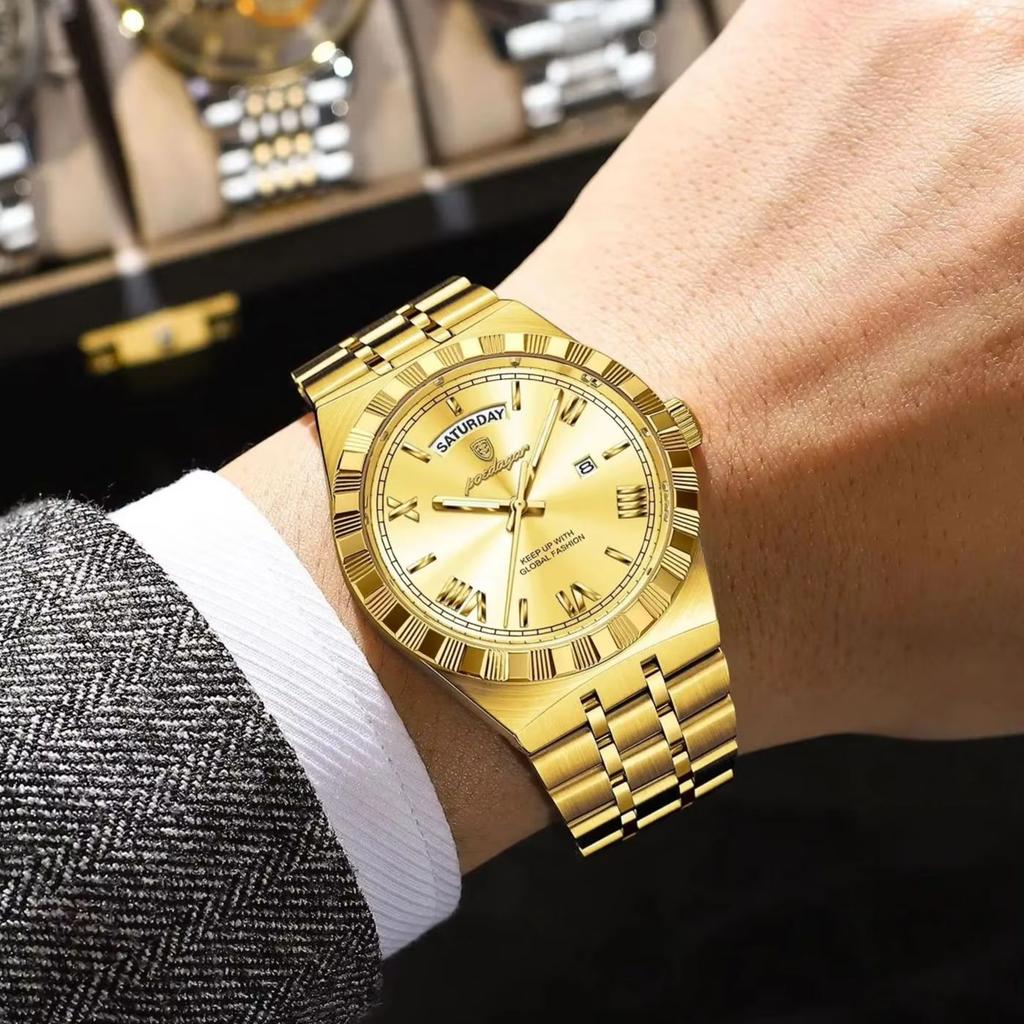 Herren Quarz Uhr Wasserdicht Leuchtend Woche Datum Herren Armbanduhr Edelstahl Business Uhren Für Herren