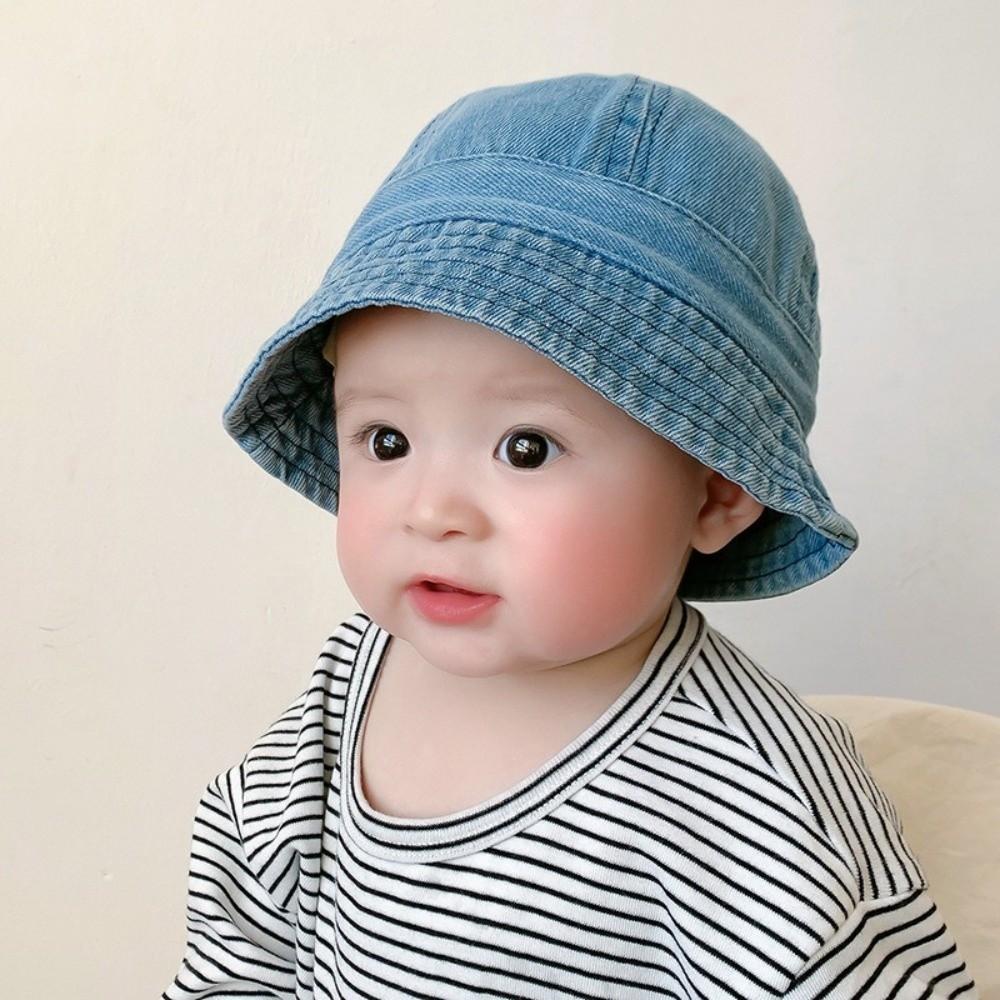 Korean Style Baby Sun Hat Solid Color Children Fisherman Cap Sweet Washed Denim Bucket Hat  Outdoor