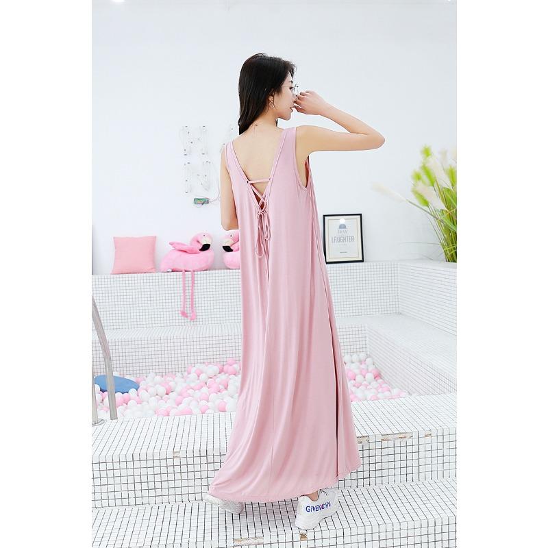Καλοκαιρινή Γυναικεία Νυχτικιά Στρογγυλή Λαιμόκοψη Σέξι Κοίλη Δέσιμο Μακρύ Φαρδύ Μεγάλο Μέγεθος Μοντάλ Φόρεμα