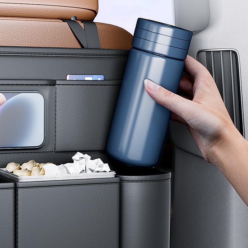 Car Seat Back Organizer Leather Auto Multi Tissue Phone Pocket Storage Bag With Cup Holder Trash Can Bin Storage Box Accessories