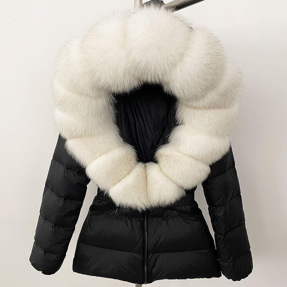 OFTBUY Winter Jacket Women's Real Raccoon Fox Fur White Duck Down Coat Thick Warm