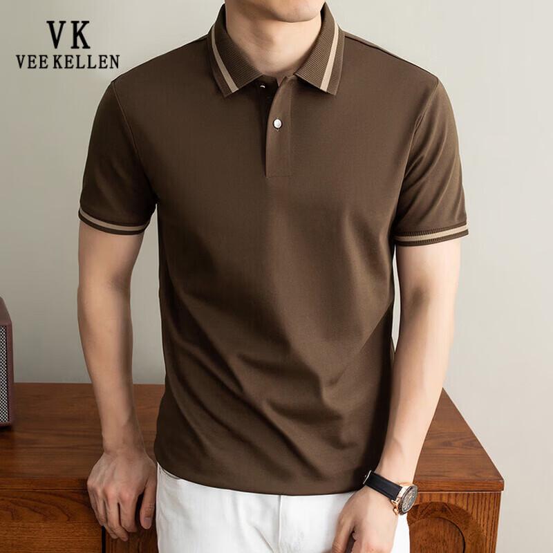 VEE KELLEN Мужская классическая летняя рубашка-поло с коротким рукавом XL коричневый