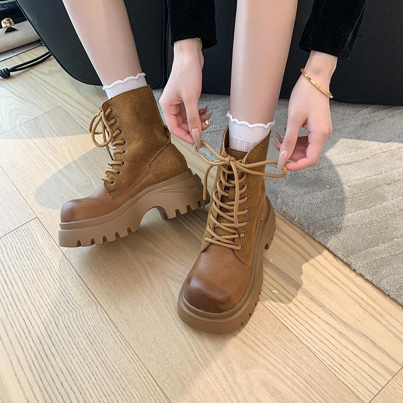 Winter Platform Thick Heel Women Short Boots Fashion Lace Up Shoes Street Style Banquet Party Motorcycle Botas Mujer