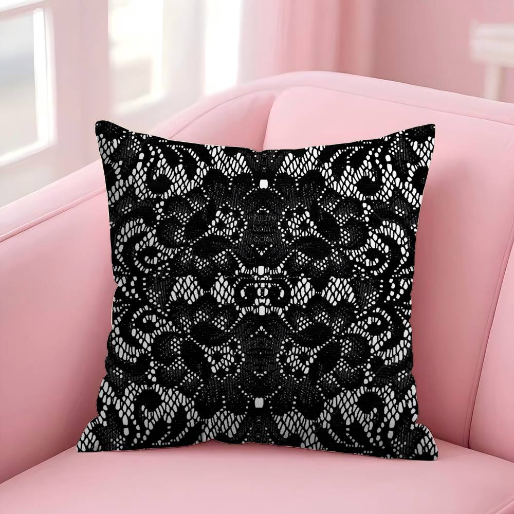 Black Lace Print Cushion Cover Inches Farmhouse Decor Home Throw Pillow Covers For Couch Decorations