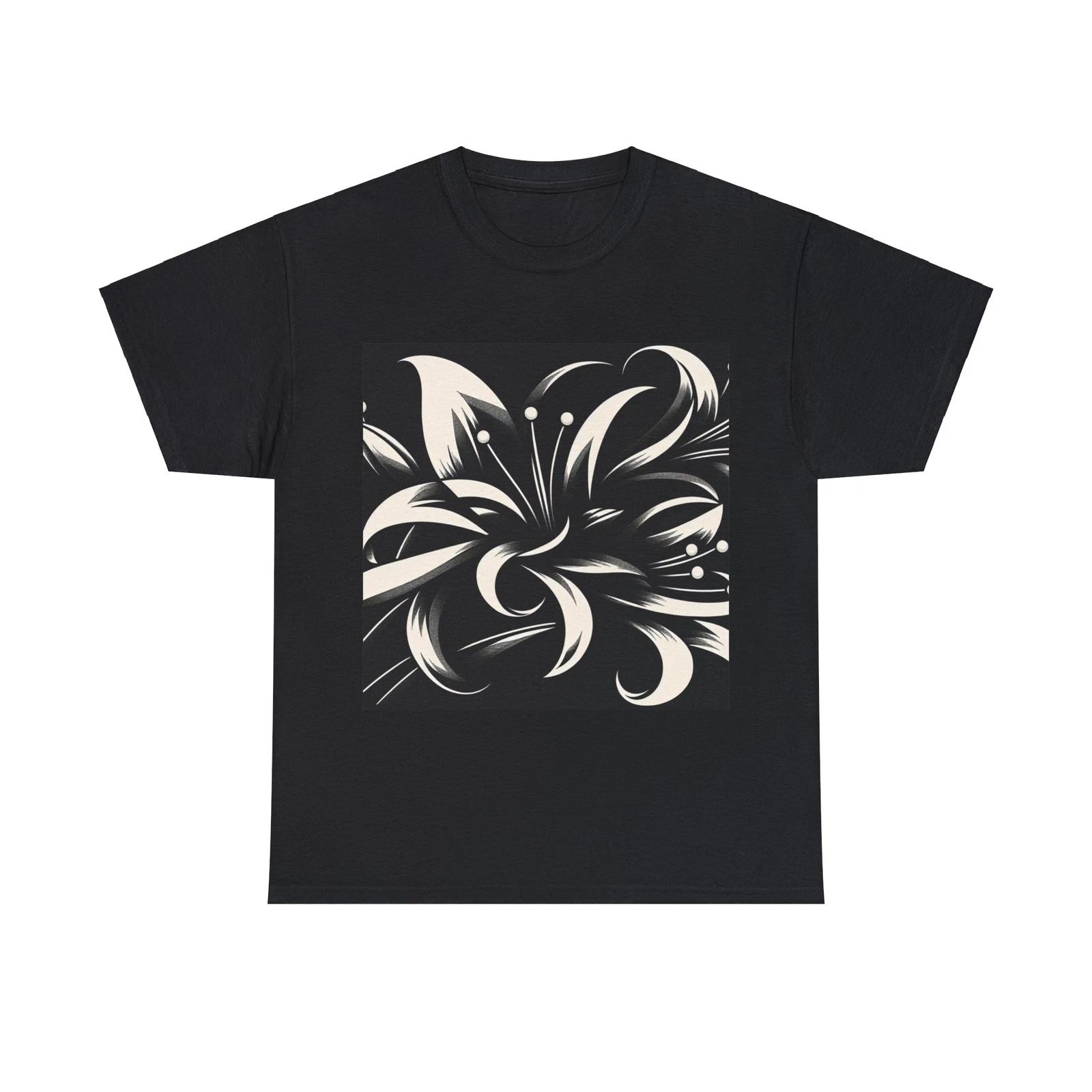 

Unisex Adult T Shirt Obsidian Lily Elegance Art Deco Print Retro Floral Black S