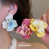 Steel needle oil dripping fabric flower stud earrings small fresh sweet elegant temperament earrings summer seaside vacation style earrings