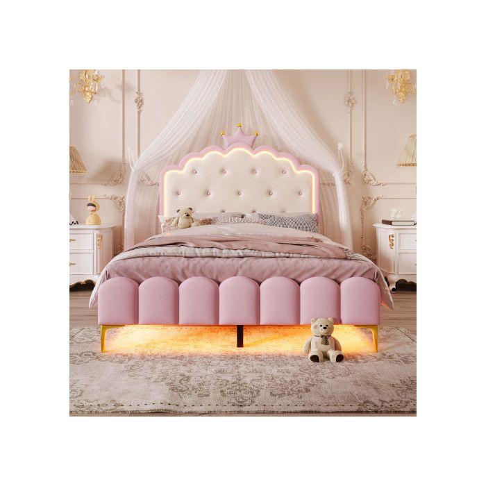 Lit - MUVOE - 140 x 200 cm - Rembourré - Éclairage LED - Rose