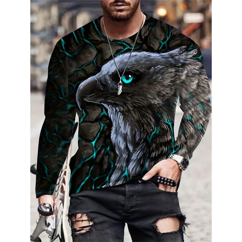 

Модные футболки с принтом орла 3D, мужская повседневная удобная футболка с длинным рукавом, дизайнерская одежда с рисунком животных, мужские топы XL