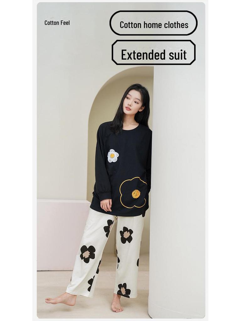 Women's Pure Cotton Long-Sleeve Pajama Set with Chest Pads - Large Size, Spring/Autumn 2025