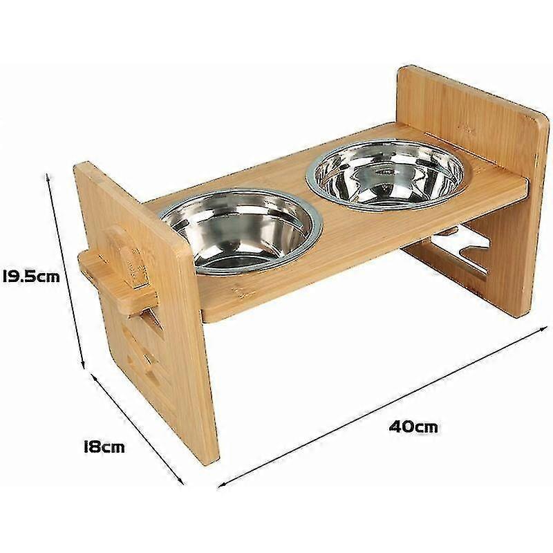 Large Dog Bowl Stand, Height Adjustable Wooden Raised Stand With 2 Bowls
