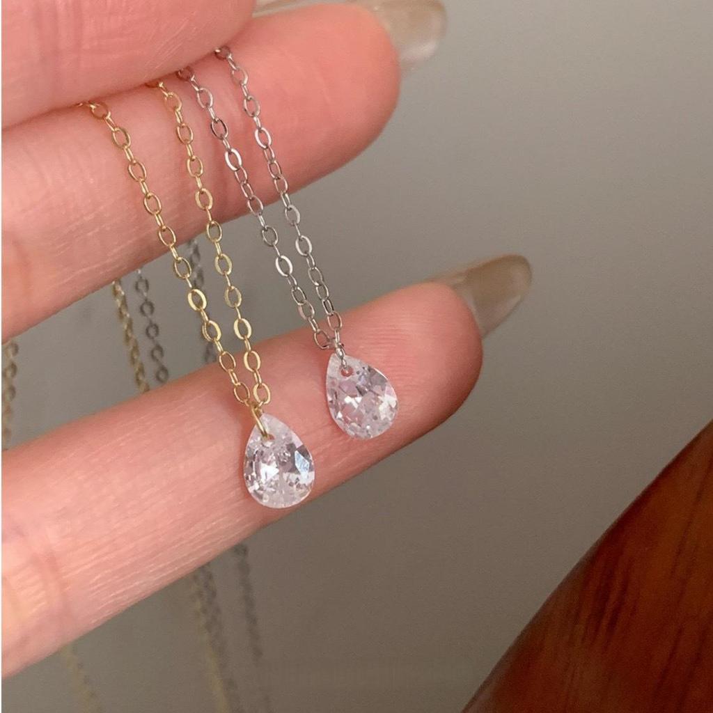 Elegant Teardrop Zircon Necklace: 18K Gold-Plated 925 Sterling Silver Clavicle Chain