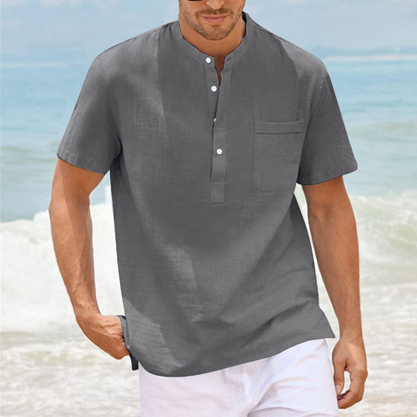 Men s Casual Thin Short-sleeved Shirt M
