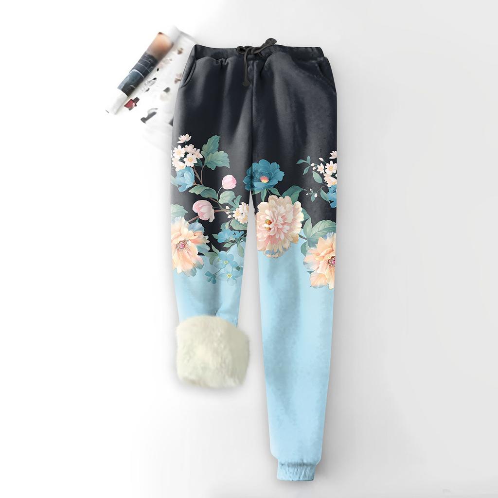 Damenmode Bedruckte Sporthose Locker Verdickte Dicke Fleece Warme Hose