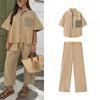 Spring New European and American Style Fashion Loose Temperament Casual Multicolor Short Sleeve Tops High Waist Wide Leg Pants Suit