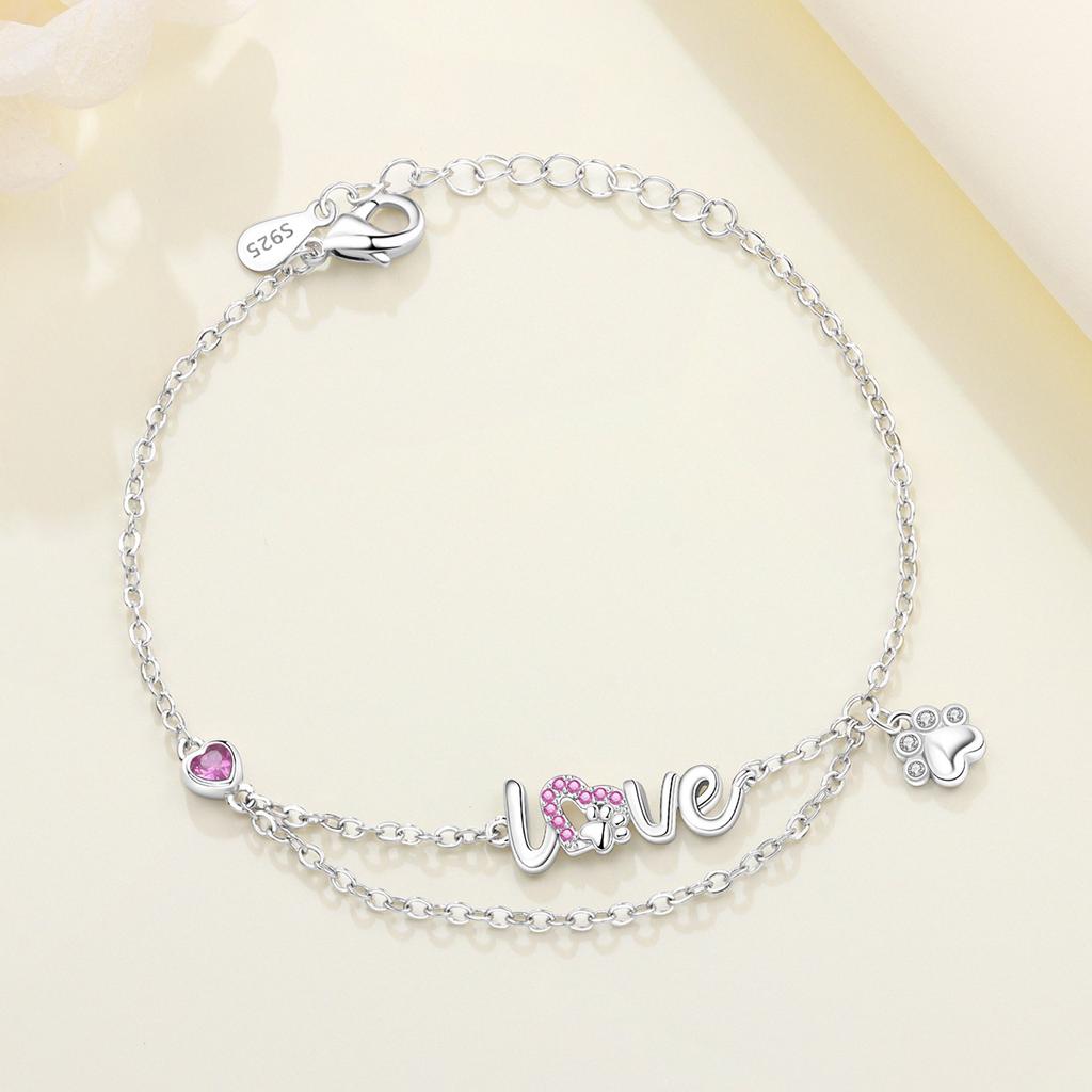 Orstarry S925 Silver Bracelet Chain Cute Pet Cat Claw Print Adjustable Bracelet Chain Charms Jewelry Gift