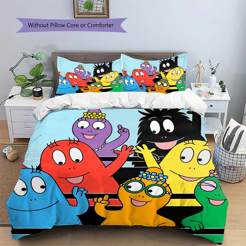 The Barbapapa Family Pattern Bedding Quilt Set Home Decoration Gift (1 * duvet cover + 2 * pillowcase without core)